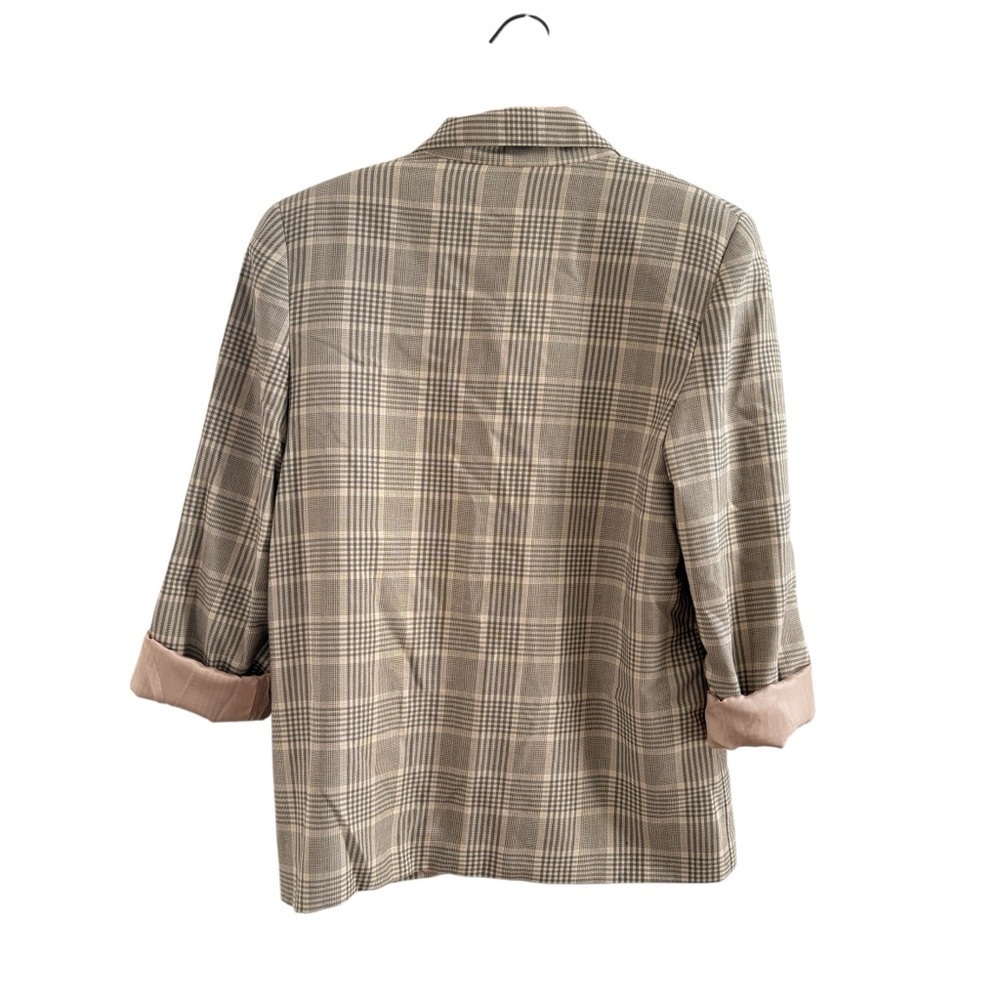 VTG 90s Jessica Blazer Checks Plaid Tan Beige Lined Sz. 10 - Picture 2 of 6